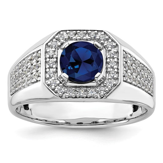 14k White Gold IBGoodman Men's Created Sapphire Complete Lab Grown Diamond