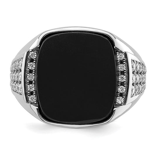 14k White Gold IBGoodman Men's Onyx Complete Lab Grown Diamond Ring