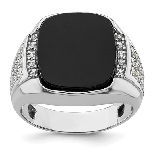 14k White Gold IBGoodman Men's Onyx Complete Lab Grown Diamond Ring