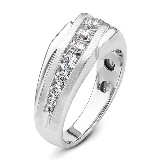 14k White Gold IBGoodman Men's Satin Complete Lab Grown Diamond Ring