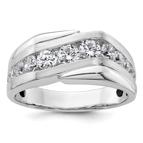 14k White Gold IBGoodman Men's Satin Complete Lab Grown Diamond Ring