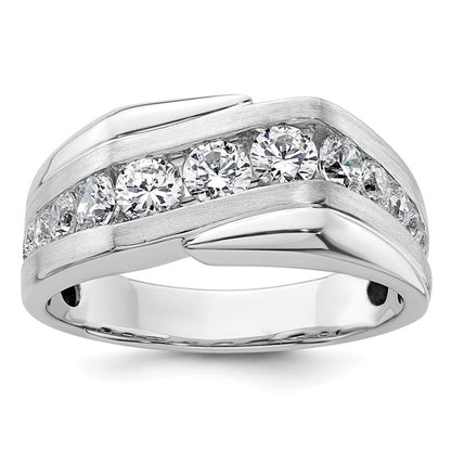 14k White Gold IBGoodman Men's Satin Complete Lab Grown Diamond Ring