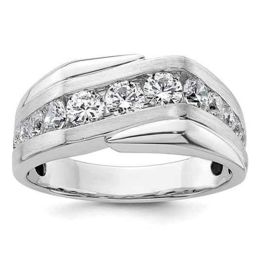 14k White Gold IBGoodman Men's Satin Complete Lab Grown Diamond Ring