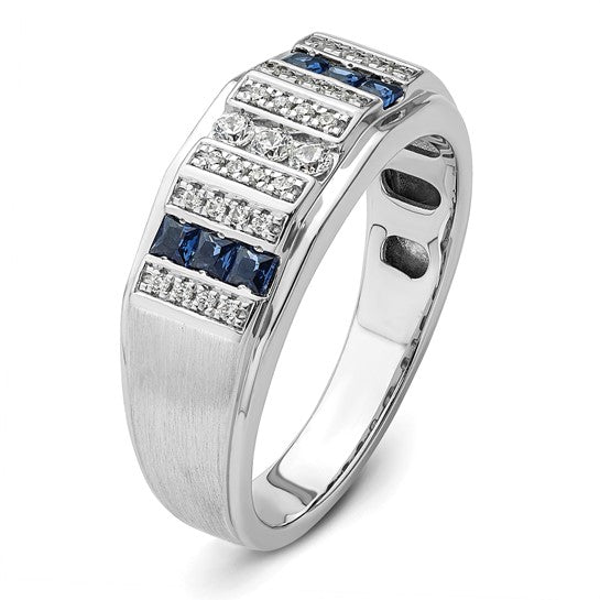 14k White Gold IBGoodman Men's Created Sapphire Complete Lab Grown Diamond