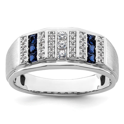 14k White Gold IBGoodman Men's Created Sapphire Complete Lab Grown Diamond
