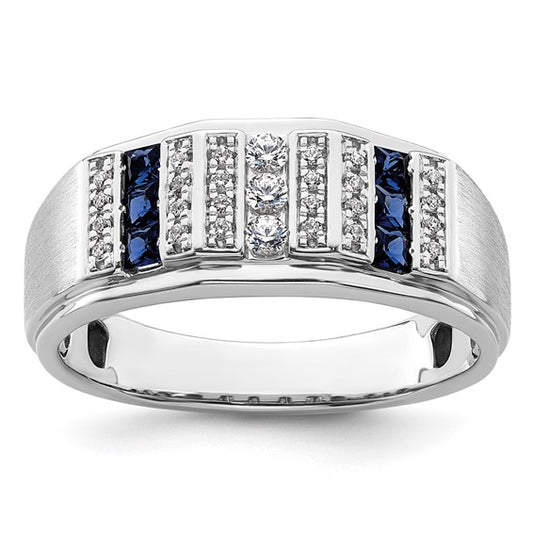 14k White Gold IBGoodman Men's Created Sapphire Complete Lab Grown Diamond