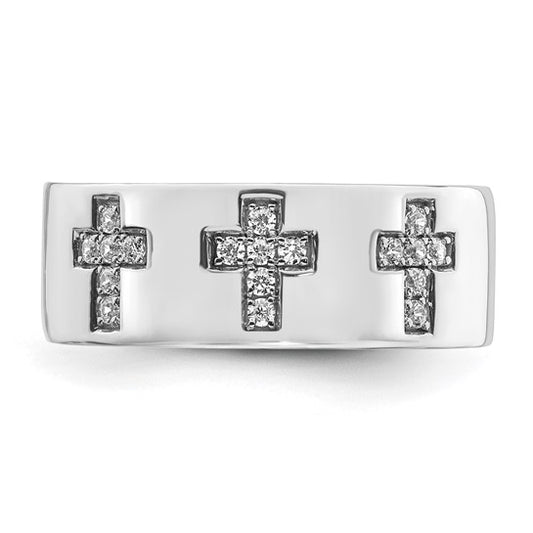 14k White Gold IBGoodman Men's Complete Lab Grown Diamond Cross Ring