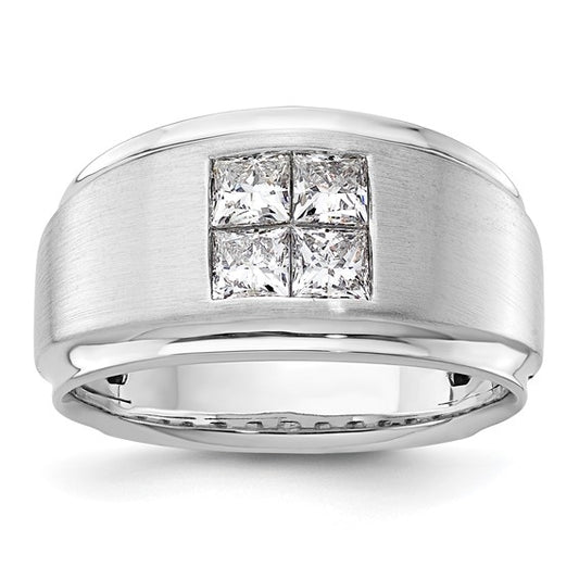 14k White Gold IBGoodman Men's Satin Complete Lab Grown Diamond Ring