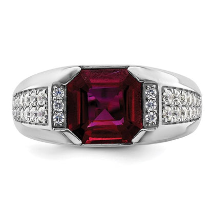 14k White Gold IBGoodman Men's Created Ruby Complete Lab Grown Diamond Ring