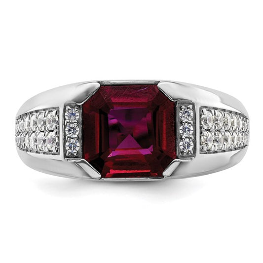 14k White Gold IBGoodman Men's Created Ruby Complete Lab Grown Diamond Ring