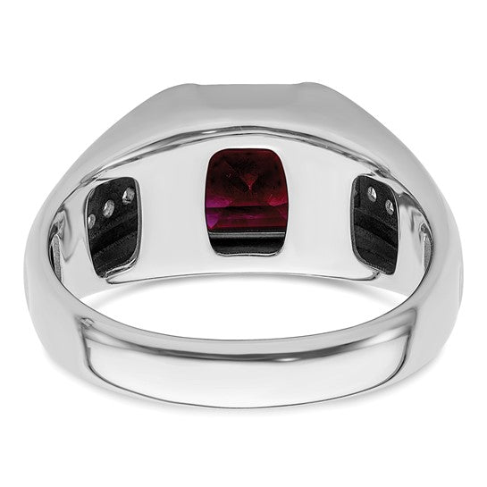 14k White Gold IBGoodman Men's Created Ruby Complete Lab Grown Diamond Ring