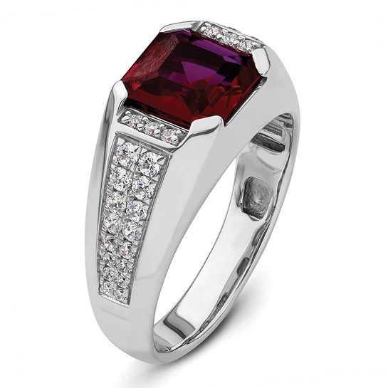14k White Gold IBGoodman Men's Created Ruby Complete Lab Grown Diamond Ring