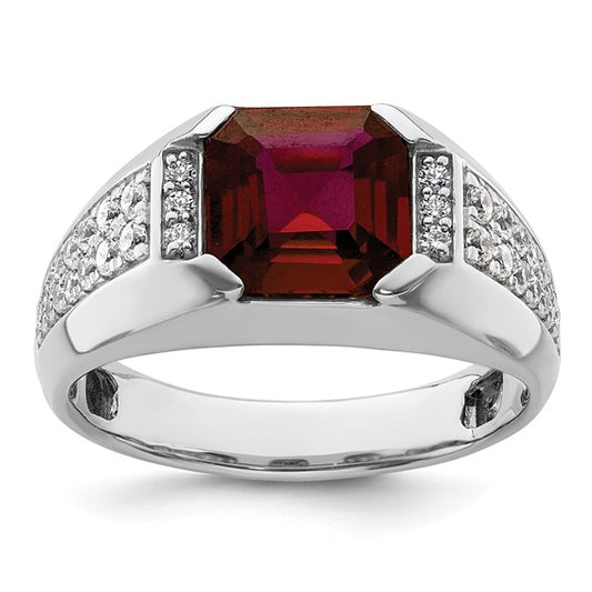 14k White Gold IBGoodman Men's Created Ruby Complete Lab Grown Diamond Ring