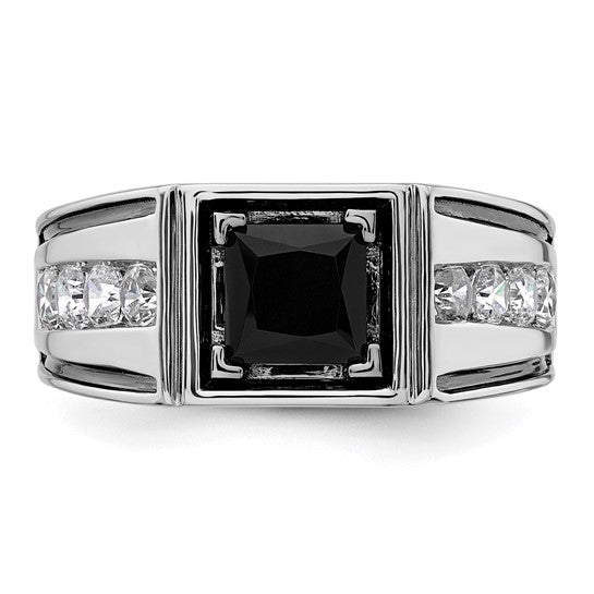 14k White Gold IBGoodman Men's Onyx Complete Lab Grown Diamond Ring
