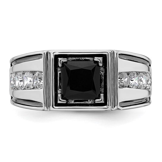 14k White Gold IBGoodman Men's Onyx Complete Lab Grown Diamond Ring