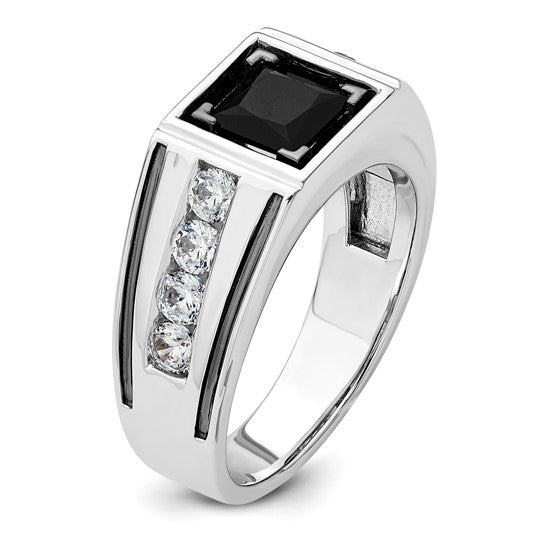 14k White Gold IBGoodman Men's Onyx Complete Lab Grown Diamond Ring