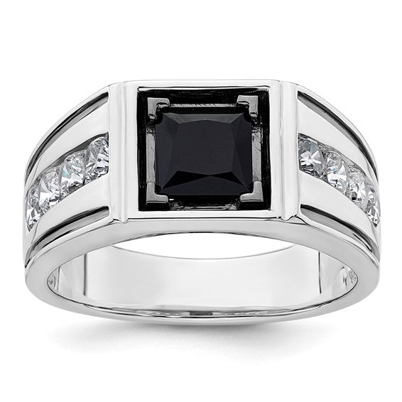 14k White Gold IBGoodman Men's Onyx Complete Lab Grown Diamond Ring