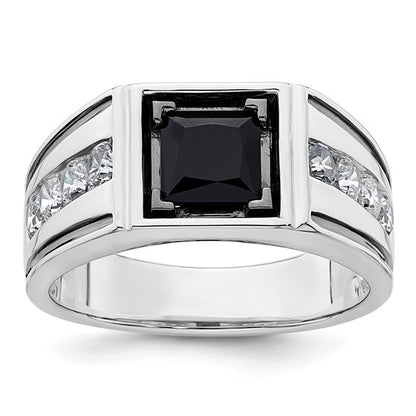 14k White Gold IBGoodman Men's Onyx Complete Lab Grown Diamond Ring