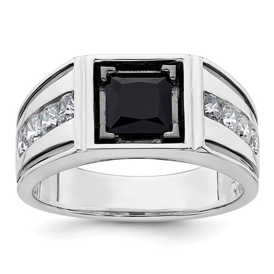 14k White Gold IBGoodman Men's Onyx Complete Lab Grown Diamond Ring