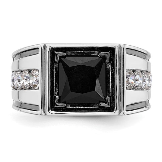 14k White Gold IBGoodman Men's Onyx Complete Lab Grown Diamond Ring