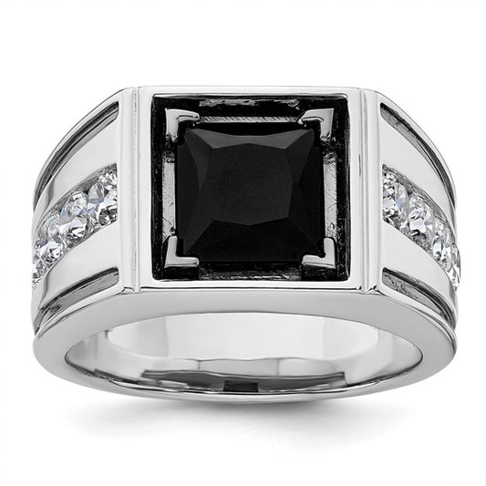 14k White Gold IBGoodman Men's Onyx Complete Lab Grown Diamond Ring
