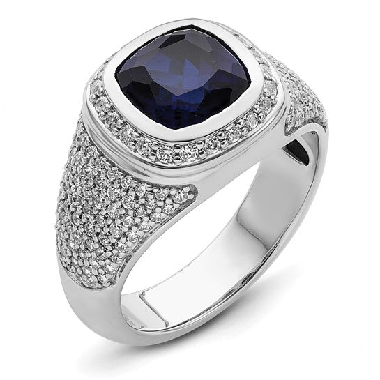 14k White Gold IBGoodman Men's Created Sapphire Complete Lab Grown Diamond