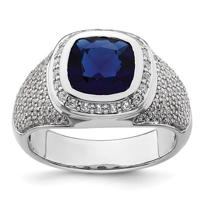 14k White Gold IBGoodman Men's Created Sapphire Complete Lab Grown Diamond