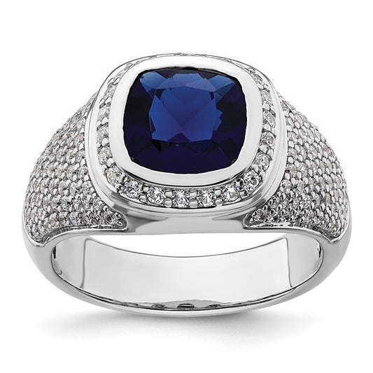 14k White Gold IBGoodman Men's Created Sapphire Complete Lab Grown Diamond