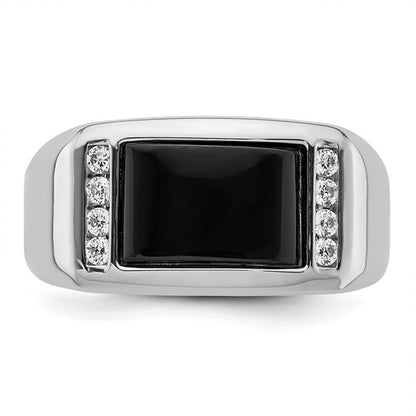 14k White Gold IBGoodman Men's Onyx Complete Lab Grown Diamond Ring