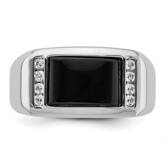 14k White Gold IBGoodman Men's Onyx Complete Lab Grown Diamond Ring
