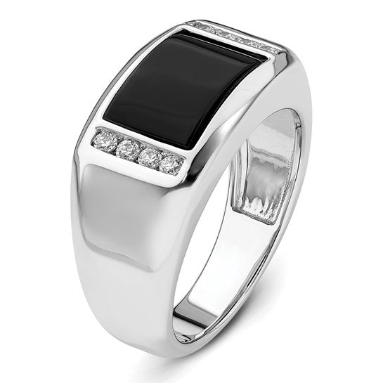 14k White Gold IBGoodman Men's Onyx Complete Lab Grown Diamond Ring