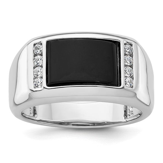 14k White Gold IBGoodman Men's Onyx Complete Lab Grown Diamond Ring
