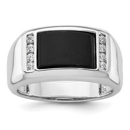 14k White Gold IBGoodman Men's Onyx Complete Lab Grown Diamond Ring