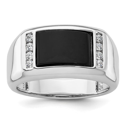 14k White Gold IBGoodman Men's Onyx Complete Lab Grown Diamond Ring