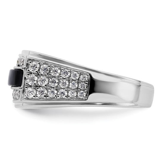 14k White Gold IBGoodman Men's Onyx Complete Lab Grown Diamond Ring