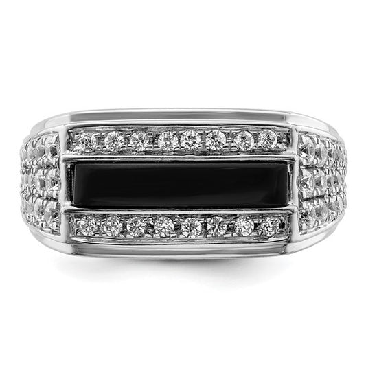 14k White Gold IBGoodman Men's Onyx Complete Lab Grown Diamond Ring