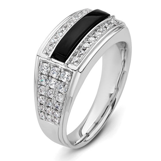 14k White Gold IBGoodman Men's Onyx Complete Lab Grown Diamond Ring