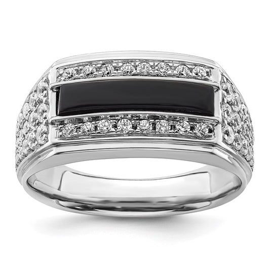 14k White Gold IBGoodman Men's Onyx Complete Lab Grown Diamond Ring
