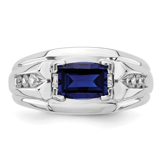 14k White Gold IBGoodman Men's Created Sapphire Complete Lab Grown Diamond