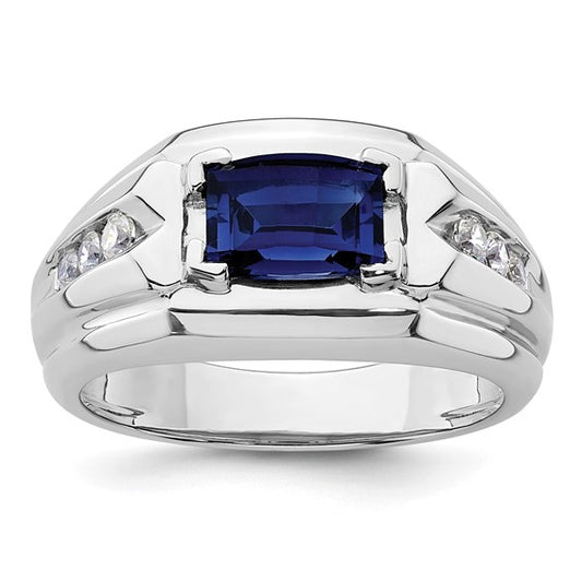 14k White Gold IBGoodman Men's Created Sapphire Complete Lab Grown Diamond