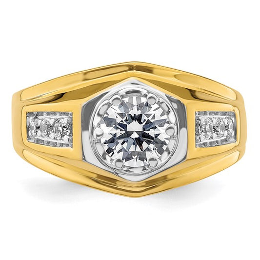 14k Two-tone IBGoodman Men's Polished Complete Lab Grown Diamond Ring