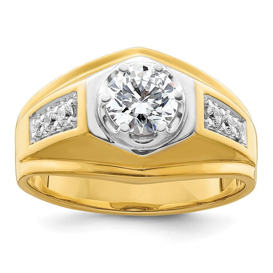 14k Two-tone IBGoodman Men's Polished Complete Lab Grown Diamond Ring