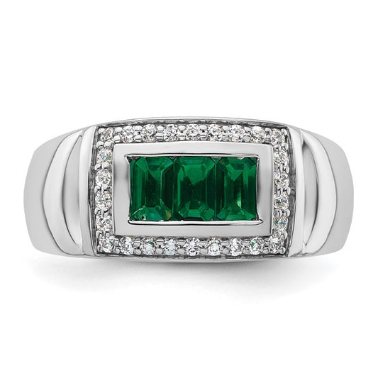 14k White Gold IBGoodman Men's Created Emerald Complete Lab Grown Diamond R