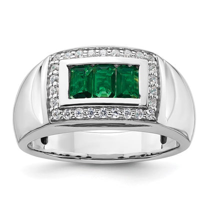 14k White Gold IBGoodman Men's Created Emerald Complete Lab Grown Diamond R