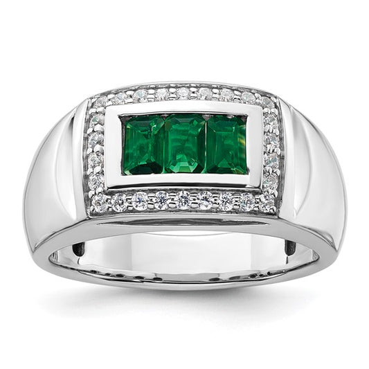 14k White Gold IBGoodman Men's Created Emerald Complete Lab Grown Diamond R