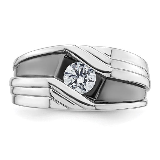 14k White Gold IBGoodman Men's with Black Rhod Satin Complete Lab Grown Diamond