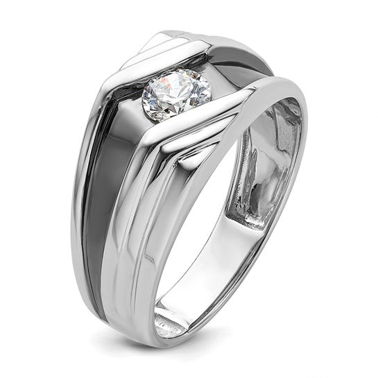 14k White Gold IBGoodman Men's with Black Rhod Satin Complete Lab Grown Diamond