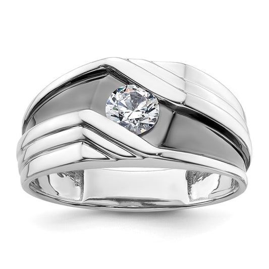14k White Gold IBGoodman Men's with Black Rhod Satin Complete Lab Grown Diamond