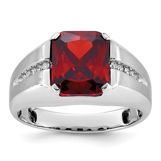 14k White Gold IBGoodman Men's Created Garnet and Diamond Complete Ring