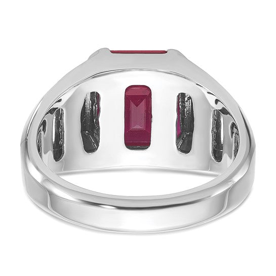 14k White Gold IBGoodman Men's Created Ruby and 1/5 carat Diamond Complete Ring